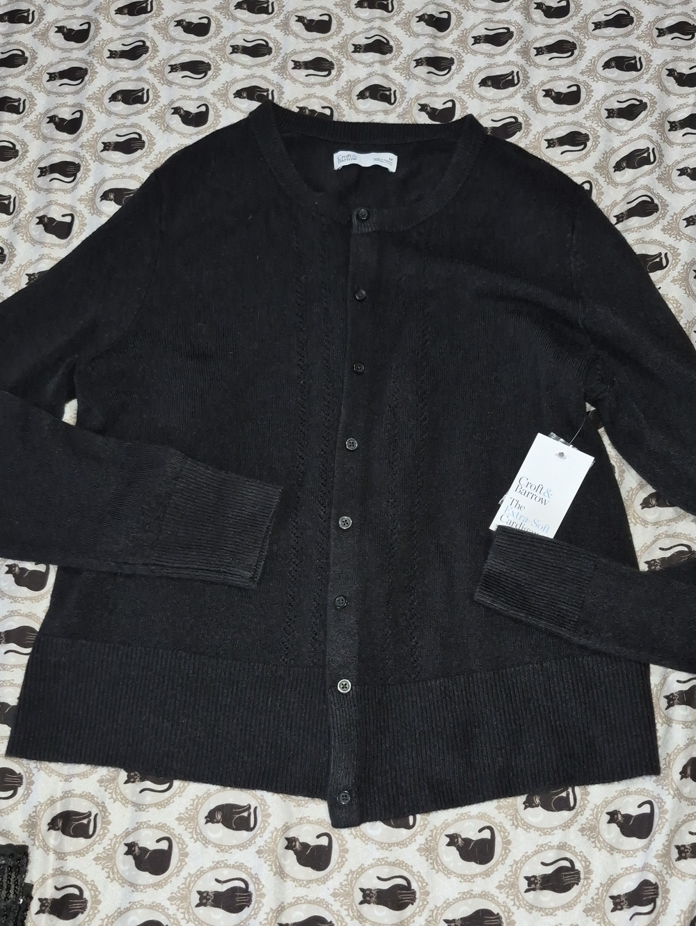 croft & barrow Black Button-Front Crewneck Cardigan